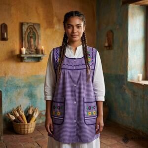 Mexican Embroidered Apron – Basic Handmade Apron with Floral Design 19X30in